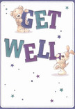 This delightfully optimistic get well card features two adorable friends-a teddy bear with outstretched paws and a floppy-eared puppy-each engaged in a balancing act with bold, colourful 'Get Well' letters. The text, bathed in indigos, teals, and striking blues, stands vibrant against a creamy, inviting background, while whimsical stars twinkle in purples and aquas across the card. Every detail, from the soft, huggable fur of the characters to their caring expressions, creates an atmosphere as uplifting as a hand-delivered bouquet from a local Abbey Wood florist. The card's airy clarity promises reassurance and comfort, conjuring memories of supporting neighbours near Lesnes Abbey Woods through thoughtful, tactile gestures. Sending such a card alongside fresh flowers amplifies the message of care-it's a heartfelt salve for someone recuperating in the Abbey Wood area, offering not just a get well wish but a reminder of genuine kindness threaded through the community.